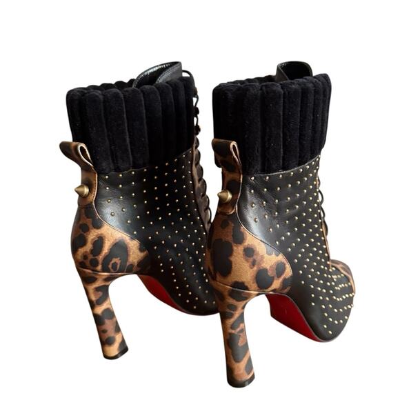 Christian Louboutin Dakita 100 Studded Spike Leopard Leather Bootie EU 37 US 7 - Picture 8 of 15